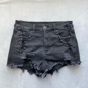 Black High Waisted American Eagle Jean Shorts - 2